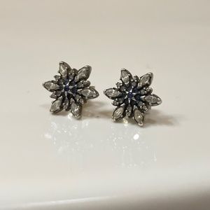 Pandora CZ and Blue Crystal Snowflake Earrings
